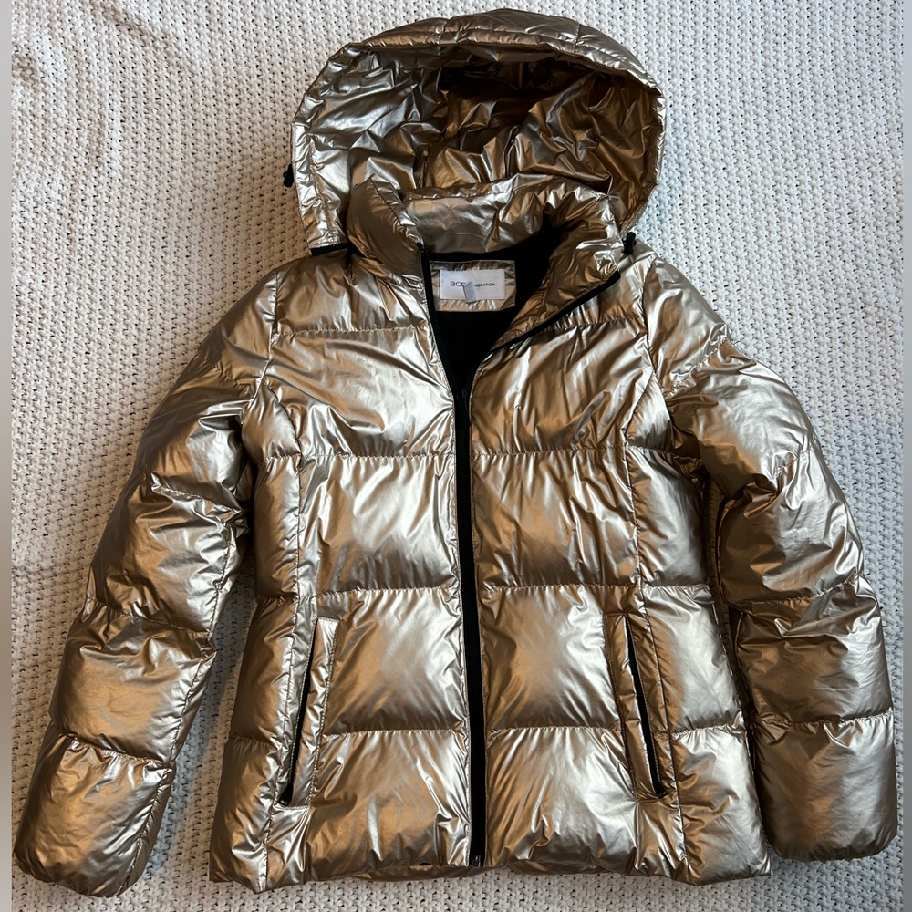 BCBGeneration Gold Metallic Puffer Jacket